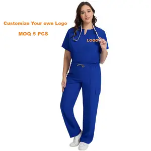 Hot Sell Elastic Quick Dry Custom logo Hospital Unisex Uniforms Scrubs Medical Work Wear Spa Nurse Uniform Men Scrubs Suit