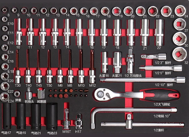 7 Drawer Roller Trolley Hand Tool Sets with 5 Layer CRV 455 Pcs Carton Box Cabinet Red 3 Years Powder Coat Steel Mechanical Odm