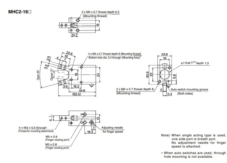 YMUGUEGH MHC2-20D Pneumatikzylinder - Doppeltwirkender Luftgreifer Eckig