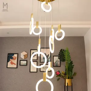Modern Luxury Living Room LED Long Stairwell Chandeliers for High Ceiling Hotel Home Staircase