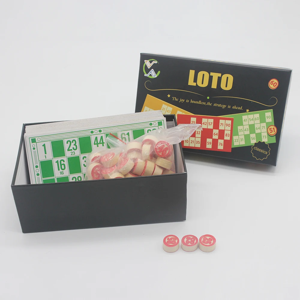 Ningbo Royal Высококачественная цветная коробка деревянная классическая настольная игра в бинго 90 шт. деревянный чип для 48