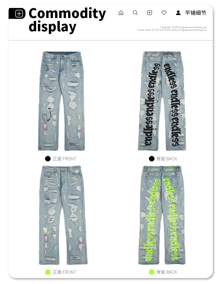 Custom American Highstreet Embroidery Hole Vintage Denim Pants Fabric Male Denim Jeans Man Men's Jeans Men