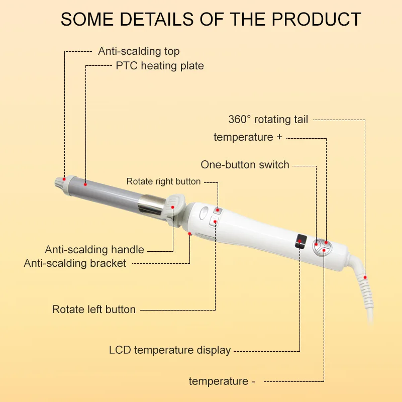 LCD Automatic Hair Curler Rotating Curling Iron Ceramic Professional Heating Hair Stick Portable Air Spin Curl for All Hair Type