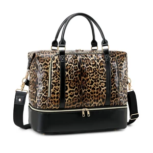 Custom Print Leopard Women Tote Hand Bags Travel Overnight Weekend Duffle Bag