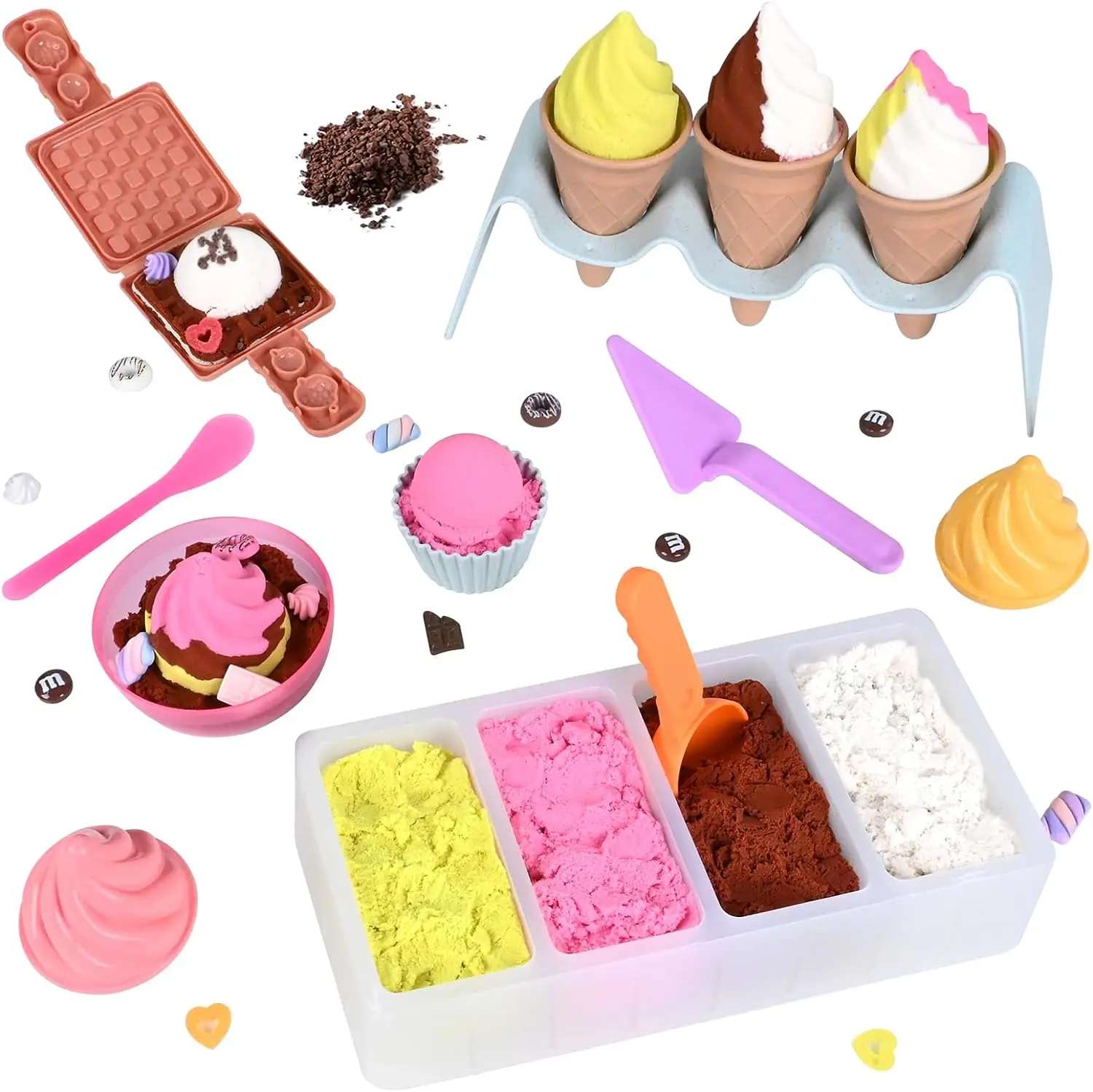 BEIREG Baking Ice Cream Sensory Sand Kit For Girls, 4lbs Magic Play Sand, 7 Cake & 6 Ice Cream Molds, 10 Sand Tools, 6 Cookie Tools, Waffle Donut Molds, Sensory Bin