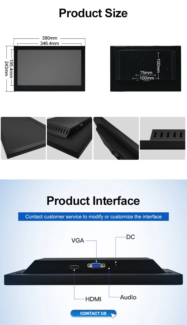 Wholesale Price 15.6 Inch Industrial Lcd Monitor with IPS 1920*1080 VGA HD-MI Cable Embedded Wall Mounted Kit Mount