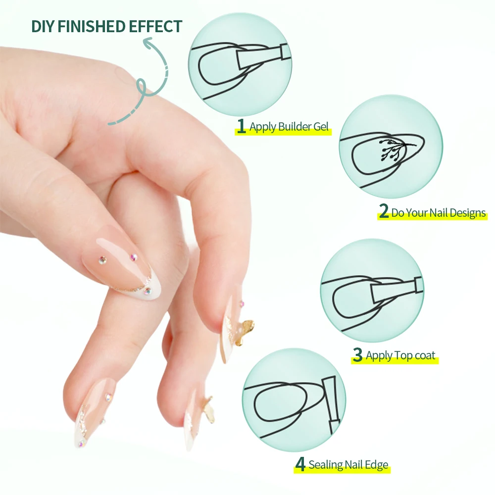 Nailpop Customizable 3-in-1 Almond Gel Nail Extensions Ultra-Fit Own Brand French Tips Soft Nude Natural Artificial Fingernails