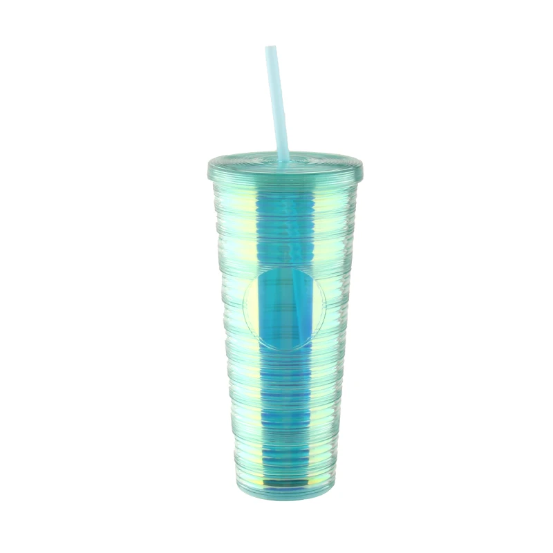 Wholesale Food Grade Plastic Tumbler Mug With Straw 24oz Plastic Double Wall Tumbler With insert BPA Free