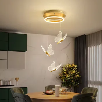 Modern Luxury Scandinavian Kitchen Island Dining Acrylic Light Butterfly Shaped LED Staircase Hanging Headlight Pendant Light