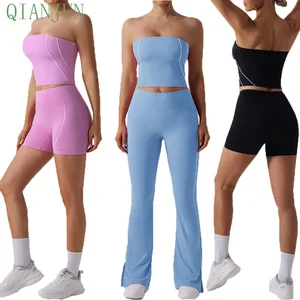 High Quality Women's High Waist Hip Lifting Active Fitness Yoga Set Dance and Sports Slim Fit Split 3 Piece Yoga Apparel