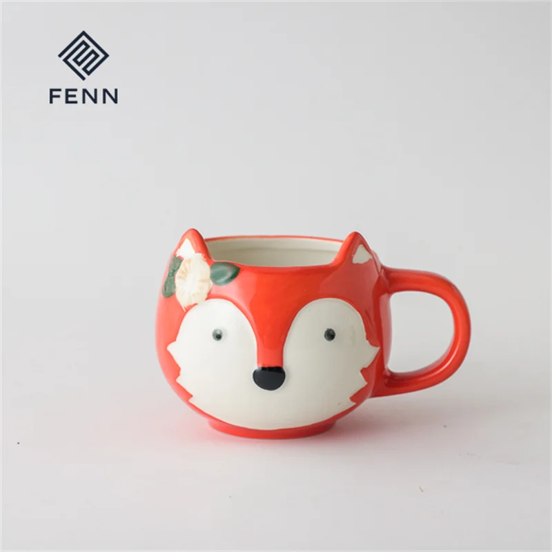 product fenn cute coffee mug cartoon cute fox cat cow novelty water cup hand painted ceramic novelty mugs wholesale ceramic mug custom-62