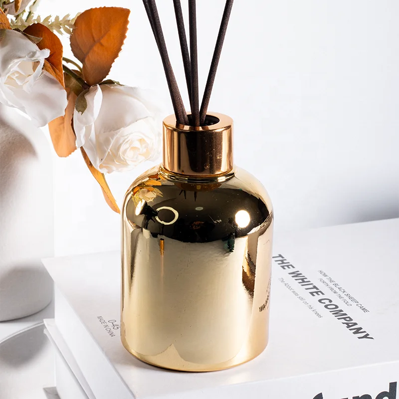 Luxury 50ml Aromatherapy Reed Diffuser Empty Room Air with Gold Glass Fragrance Bottle Round Luxury Perfume Bottle