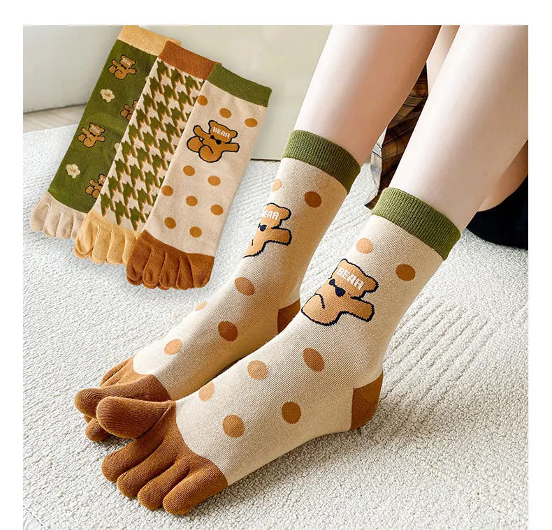 Combed Cotton Five Fingers Socks Women's Mid-calf Socks