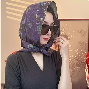 Sax Hijab Muslim Scarf Voile Scarf Floral Print Pattern Hijab Headscard for Women Stylish