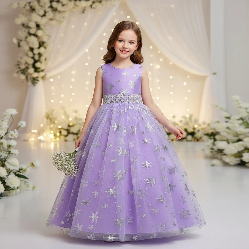 Korean Style Snowflake Pattern Princess Girls Birthday Dresses