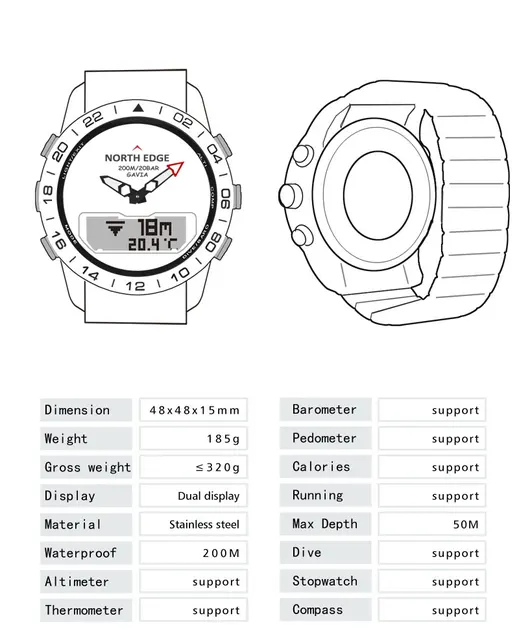 2023 North Edge Gavia 2 Luminous Pointer Digital Watches ,Stainless Steel Smart Sports Waterproof 200m Watch For Men - Image 6