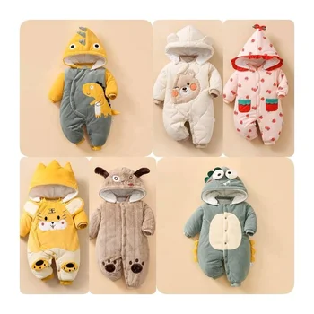 Winter Fleece Baby Clothing Cotton Newborn Baby Girl Clothes 0-9 Months Bear Ears Cute Baby Jumpsuit Blank Hoodie Jumpsuit