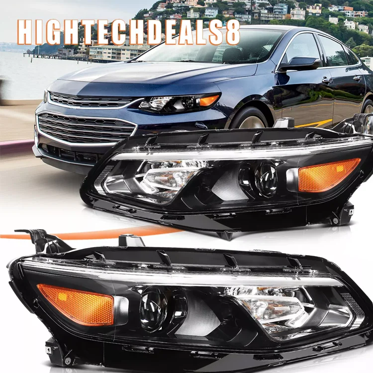 High Quality Headlight Assembly for Chevy Malibu 2016 2017 2018 Left+Right Pair Black Housing