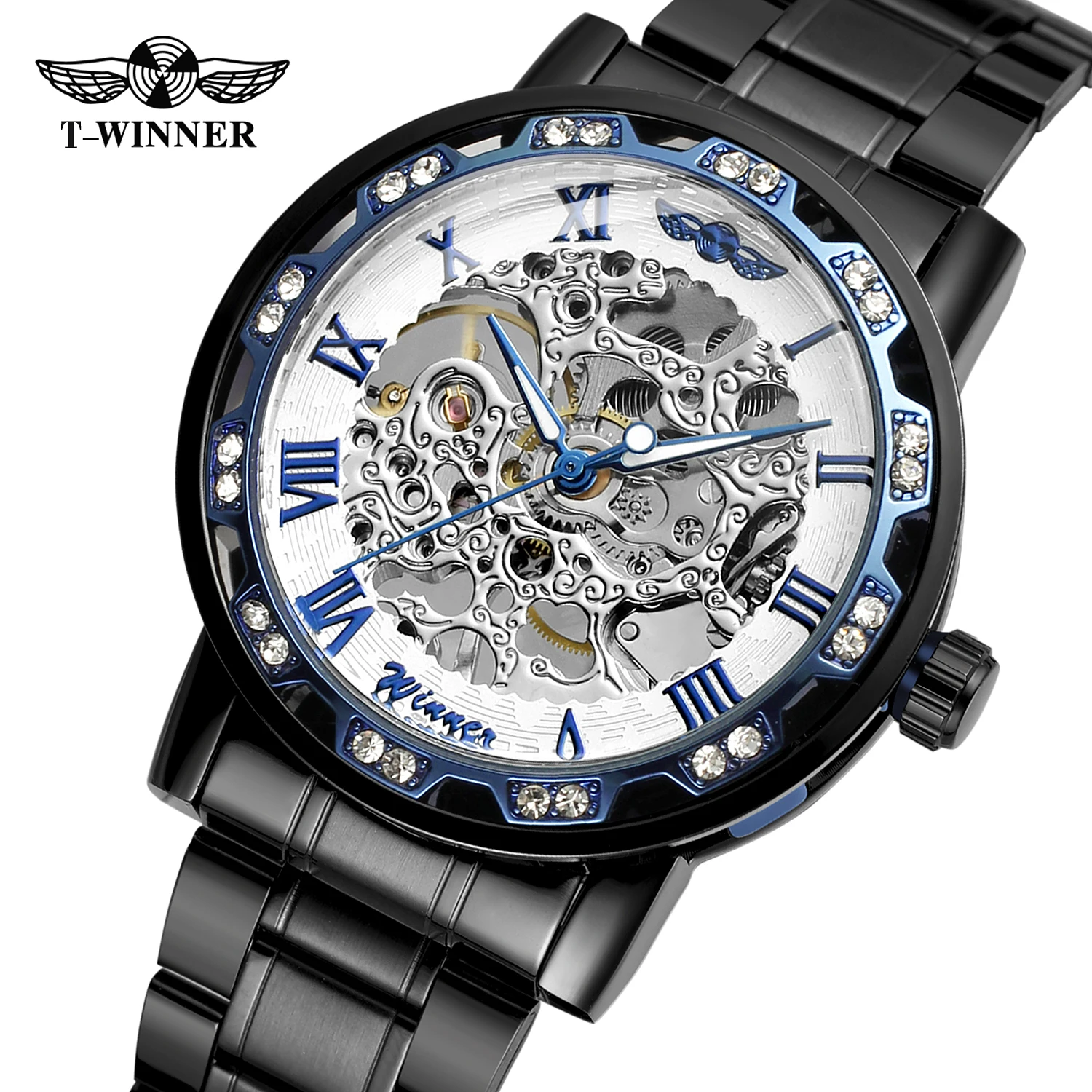 Amazon.com: Winner Retro Manual Mechanical Skeleton Watch with Diamond and  Carving Flower Craft Men Skeleton Wrist Watch Mechanical Classic Roman  Number : Clothing, Shoes & Jewelry