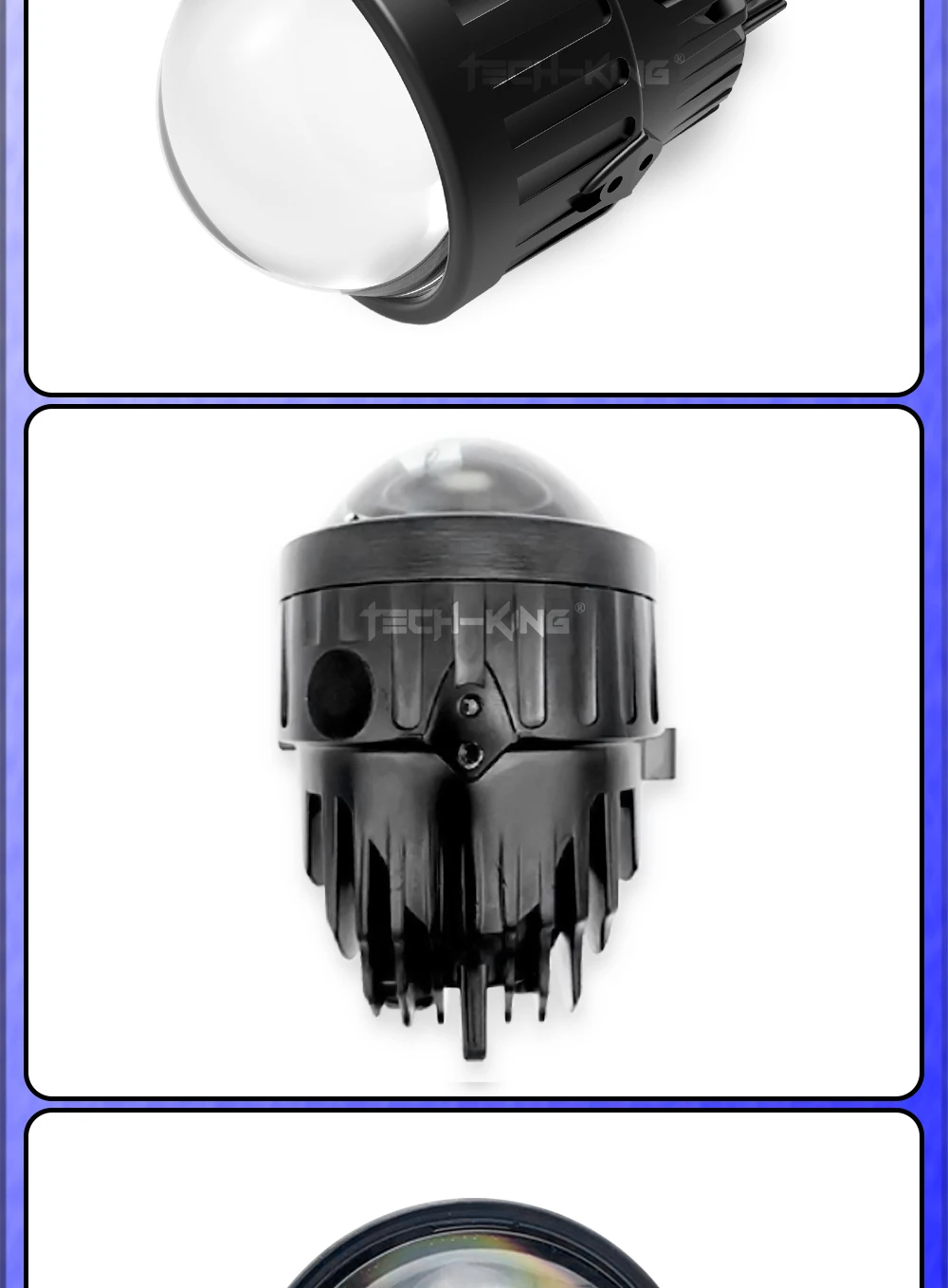 TECH-KING 3.0 inch projector led fog lights for universal cars 12V 3 color mode led fog lights bi led lens projector