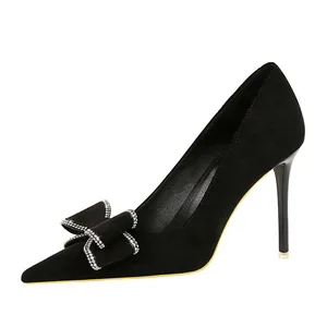 Elegant Light Luxury Women's Summer Stiletto Pointed High Heels Rhinestone Bow Fashionable Shallow Mouth High Top High Trend