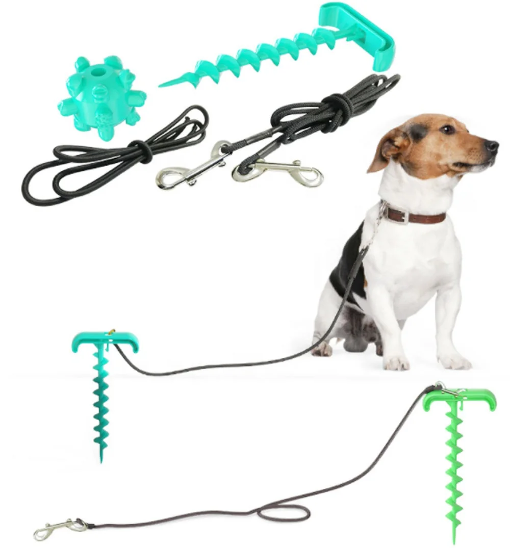 Dog Runner For Yard Pet Dog Tie Out Stake & 6ft Cable Lead - Ground Screw  Tether For Camping, Garden Temporary Fencing For Dogs