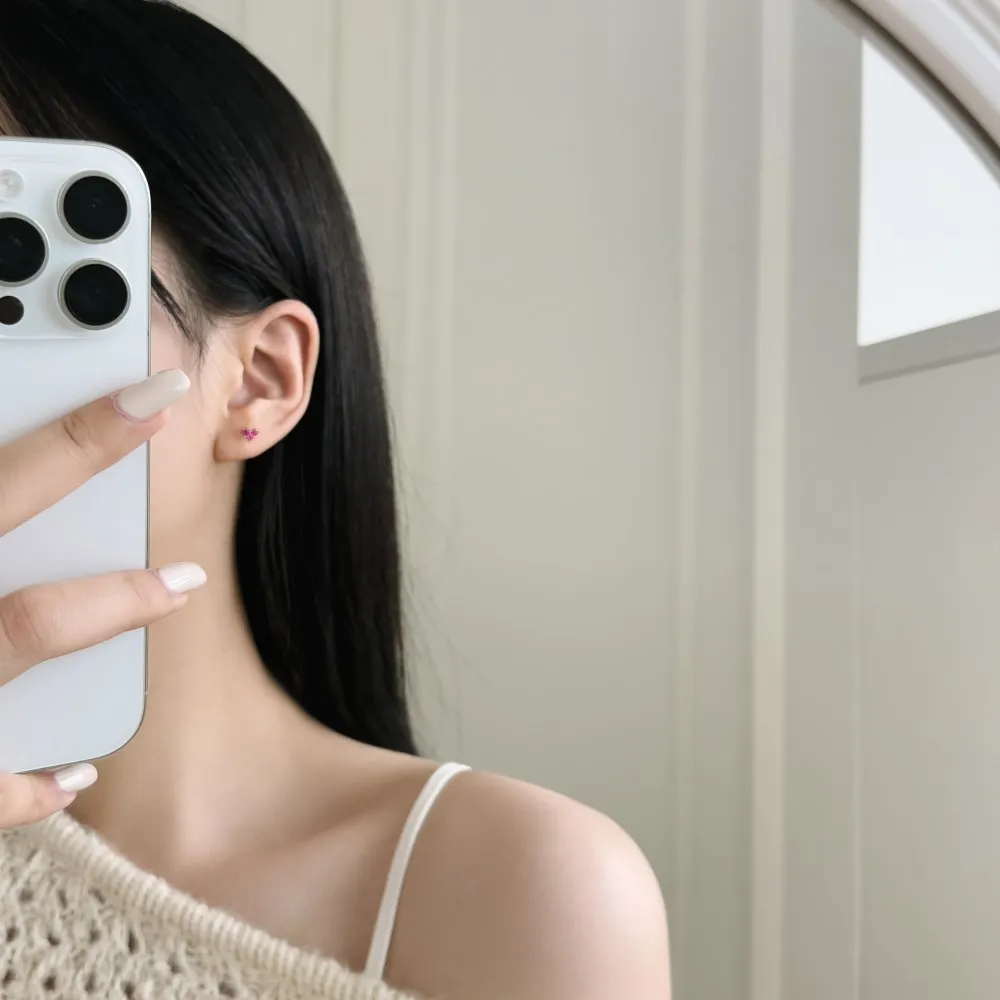 KAKODIY New Small Lovely 925 Sterling Silver Rhodium 18K Gold Plated Matte Square 5A Cube Zirconia Heart Stud Earrings detail 1