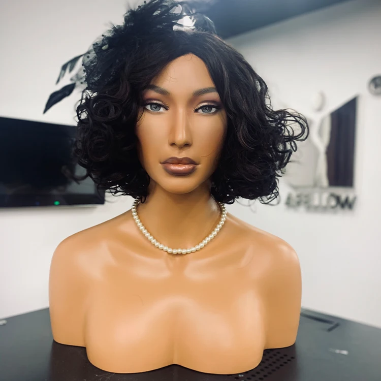 Afro European Caucasian Female Mannequin Head With Shoulders Wig