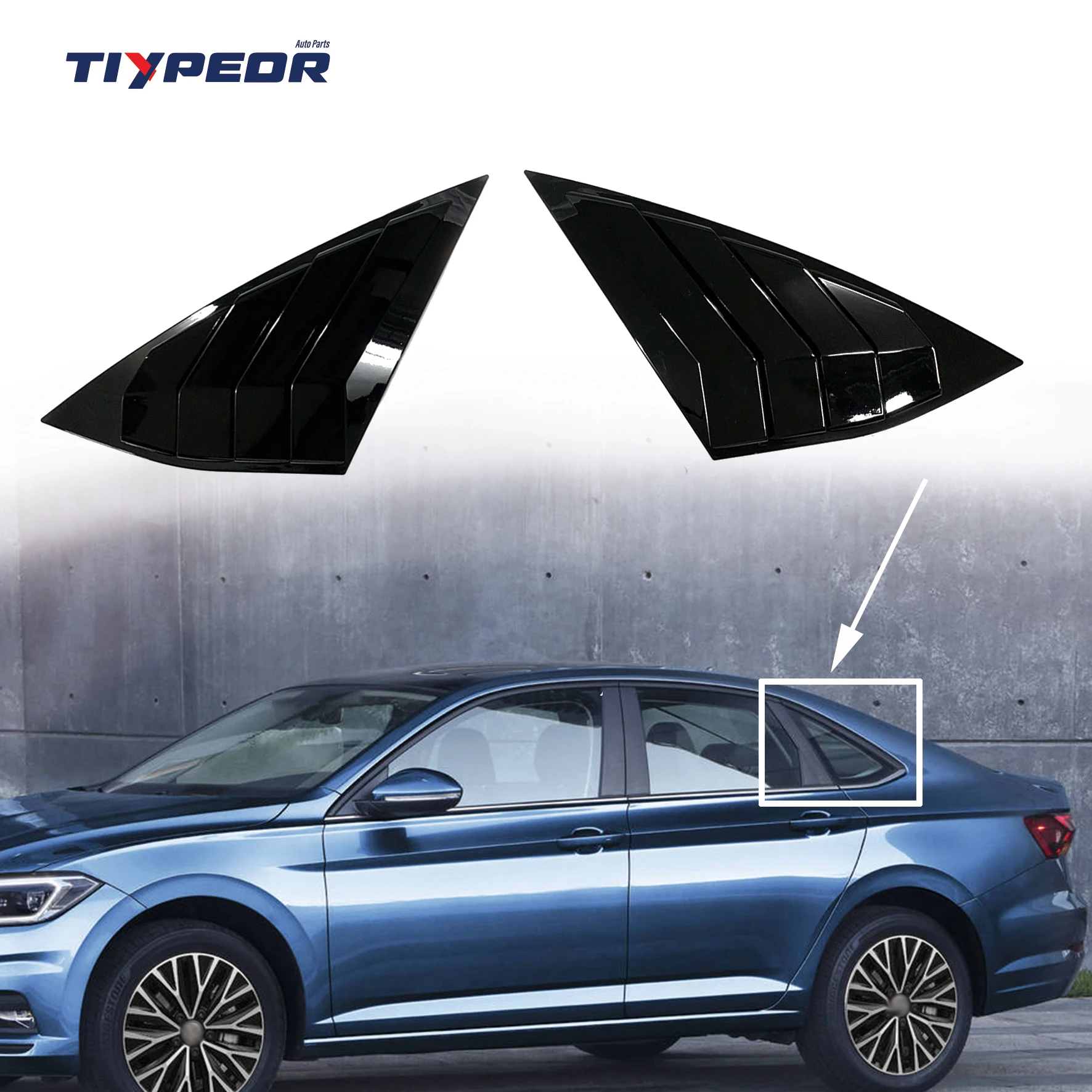 Car Exterior Rear Quarter Side Window Scoop Louvers Cover for VW Jetta 2019 - 2022 2020 2021 Tiypeor Decorative Body Kits details