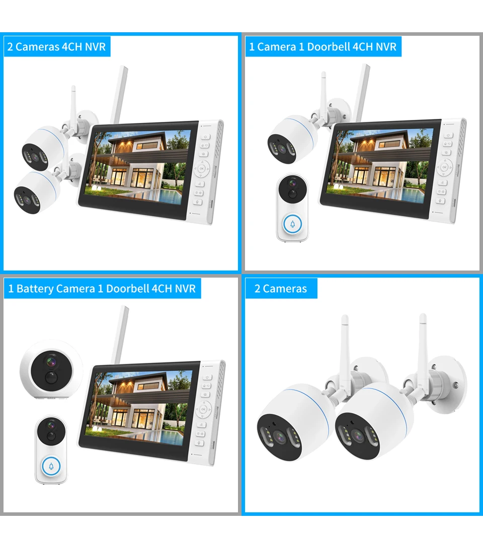 10 Inch Lcd Monitor Screen Wireless Security Smart Home Wifi Nvr Kit