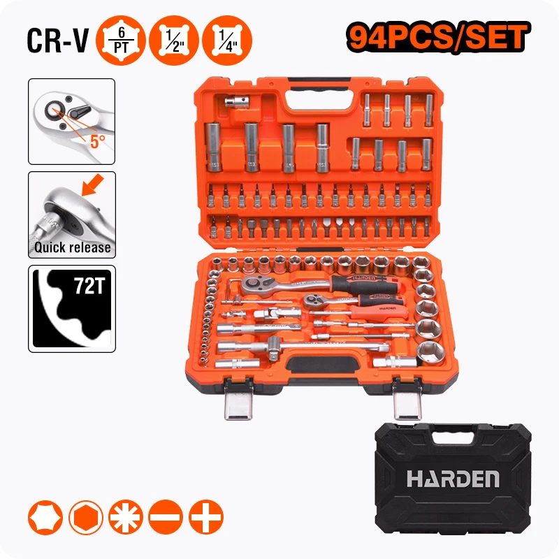 HARDEN 94PCS Auto Hand Tools Socket Set - Chrome Vanadium Wrench