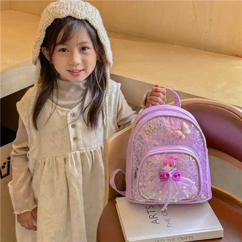 Shiny Pink Cartoon Bow Backpack For Girls Hello Kitty Odm