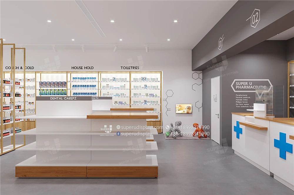 Retail Pharmacy Reception Counter Furniture Custom Pharmacy Display Counter Showcase Medical Reception Desk