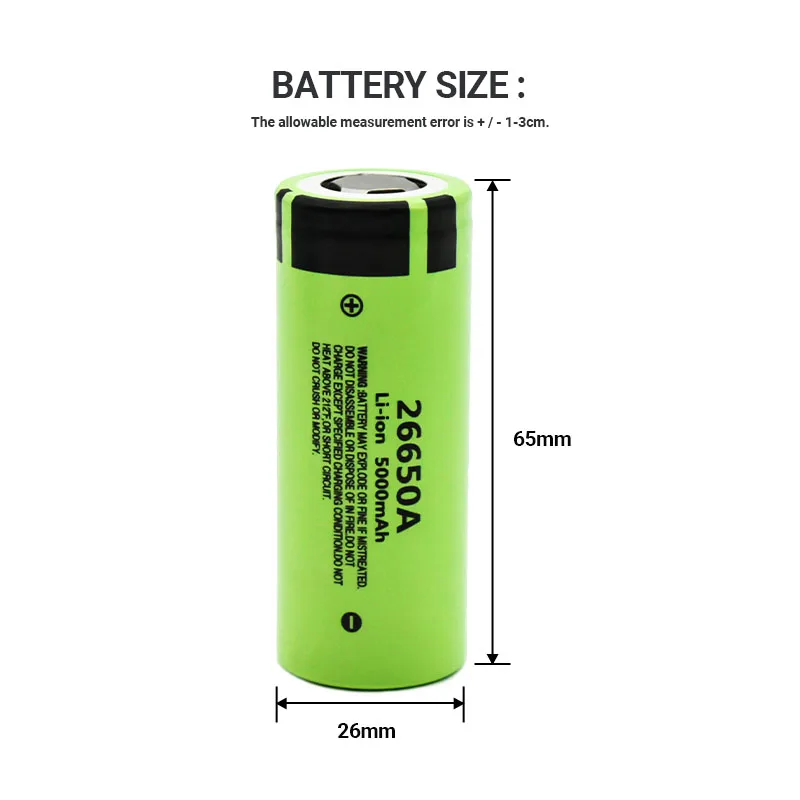 HXN 26650 Battery - 5000mah 3.7V Lithium Ion Rechargeable