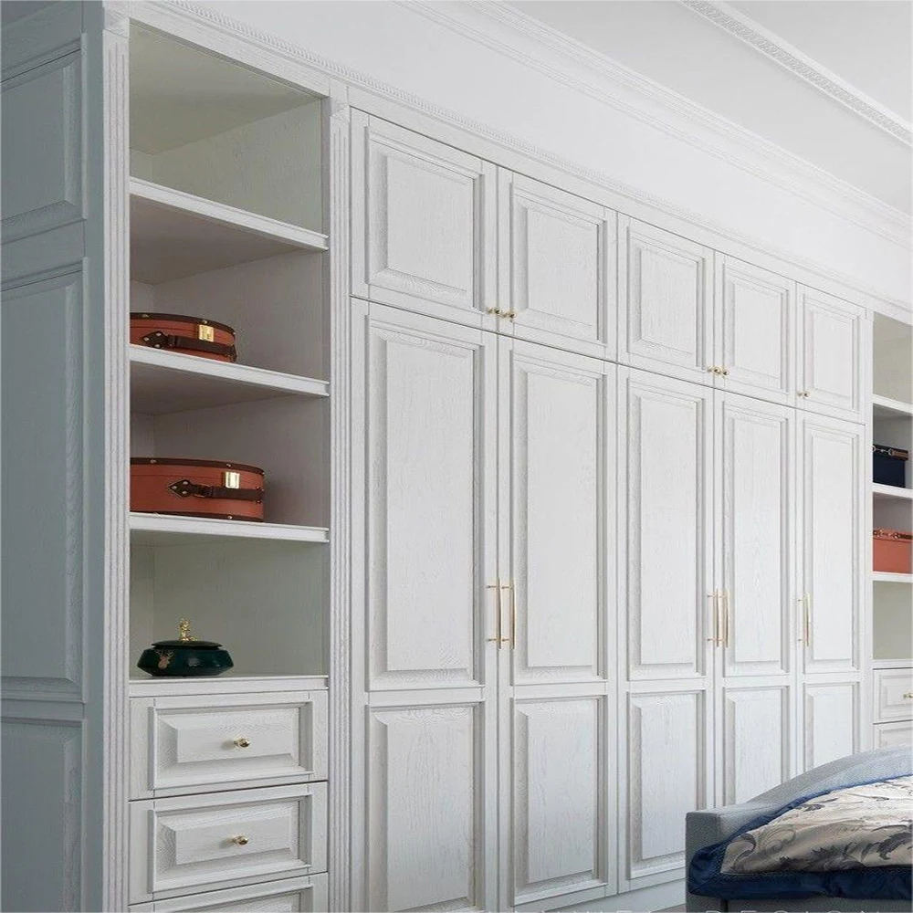 Classic Luxury Shaker Doors Design Walk-in Closet White Paint Finish Solid Wood Walk In Wardrobe Storage Cabinet