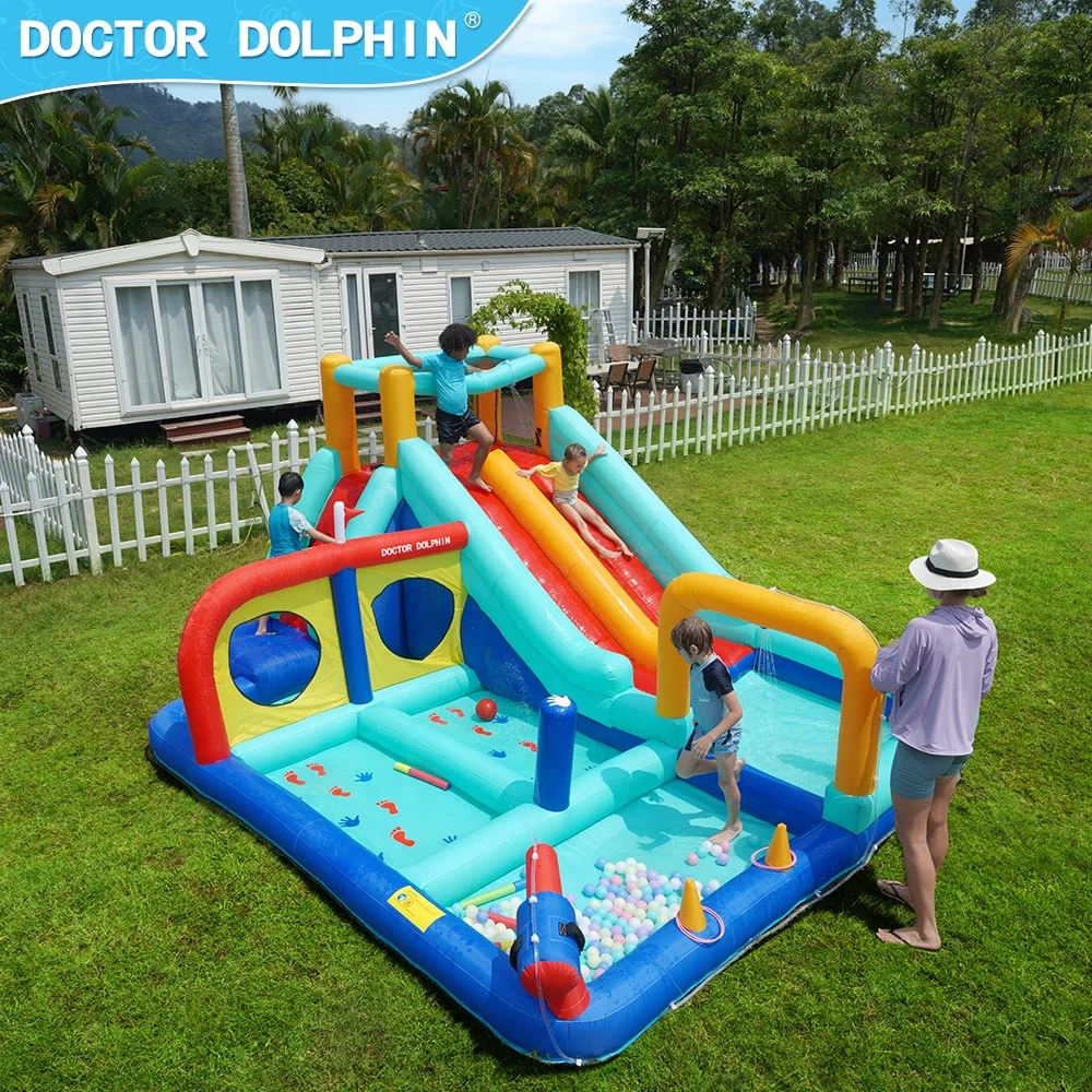 Doctor Dolphin China Wholesale Kids Inflatable Bounce House Jumping Castles Air Inflatable Combo Bouncer With Water Slide