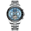 Cadran bleu + boîtier noir + bracelet argenté
