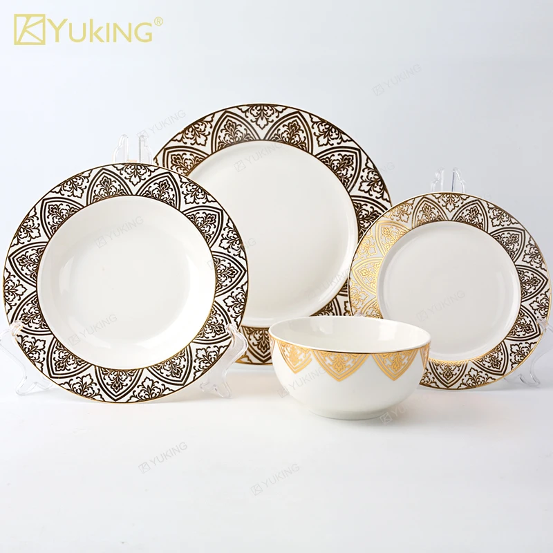 Yuking Dinner Set Ceramic Dinnerware Golden Decal Saudi Turkey Luxury ...