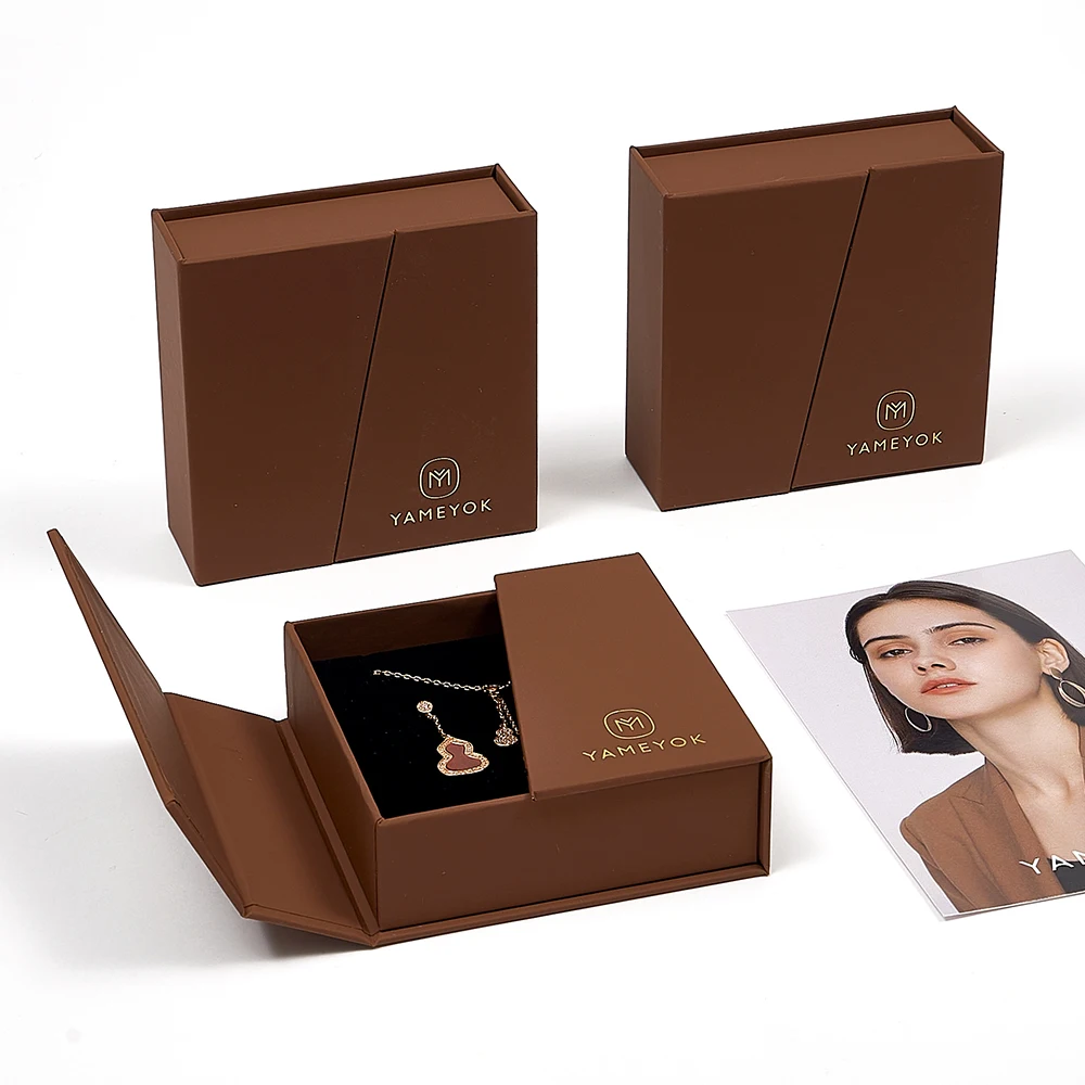 Boyang Personalized Design Paper Brown Jewelry Packaging Box Custom Jewelry  Box for Necklace Bracelet Ring Earring