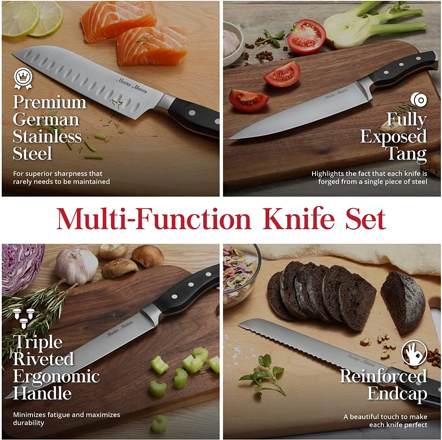 Master Maison 15-Piece Premium Chef Knife Kitchen Set With PP