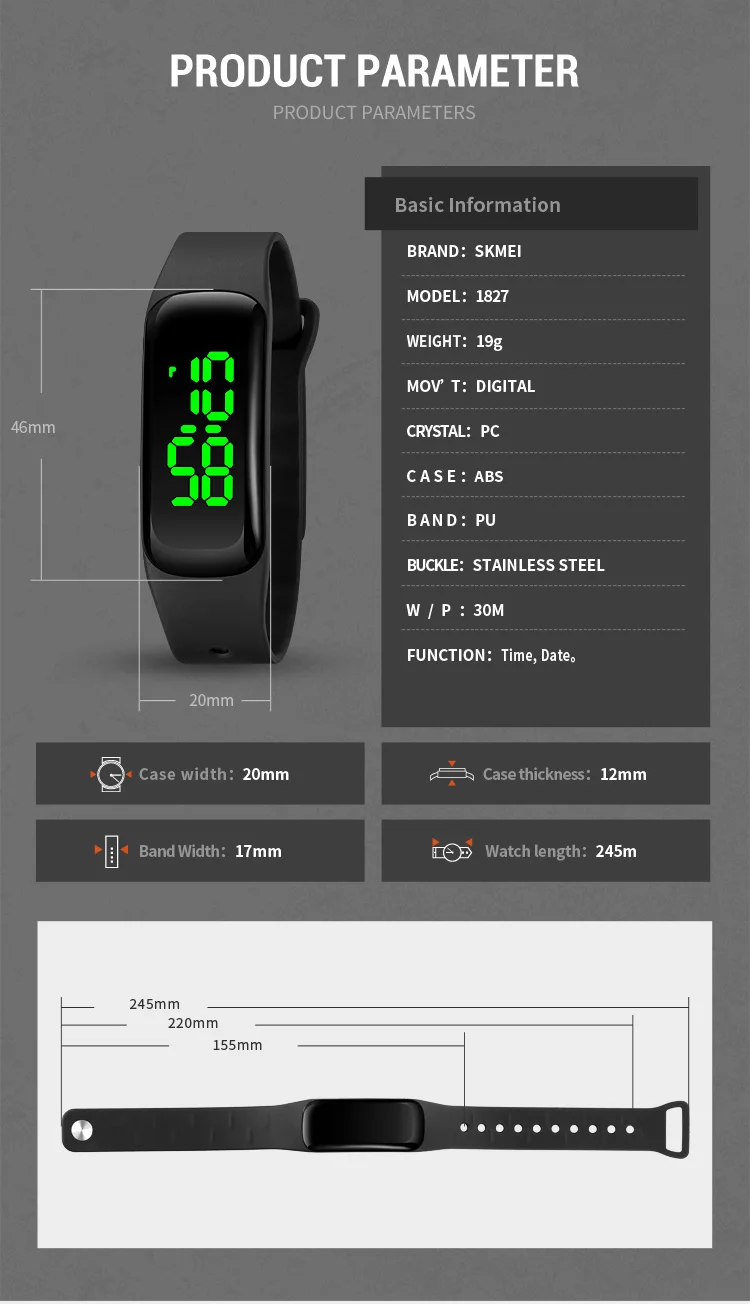 Skmei 1827 Hot Sale Fashion Led Digital Sport Men Watches Wholesale Silicone Led Digital Watches