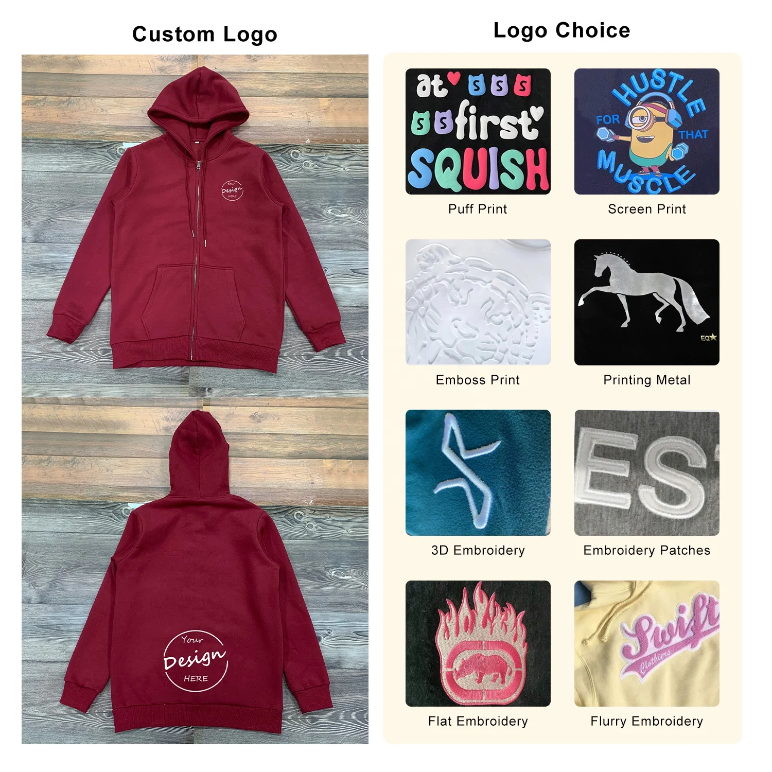 JL125D All Over Print Hoodie Cotton Zip up Hoodie Zipper Heavyweight Fleece Hoodie Men