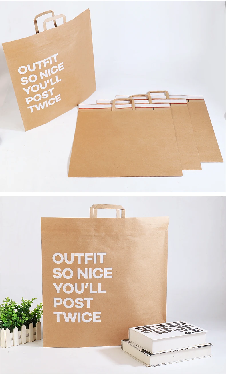 Custom Logo Printed Brown Kraft Paper Shopping Bag For Delivery