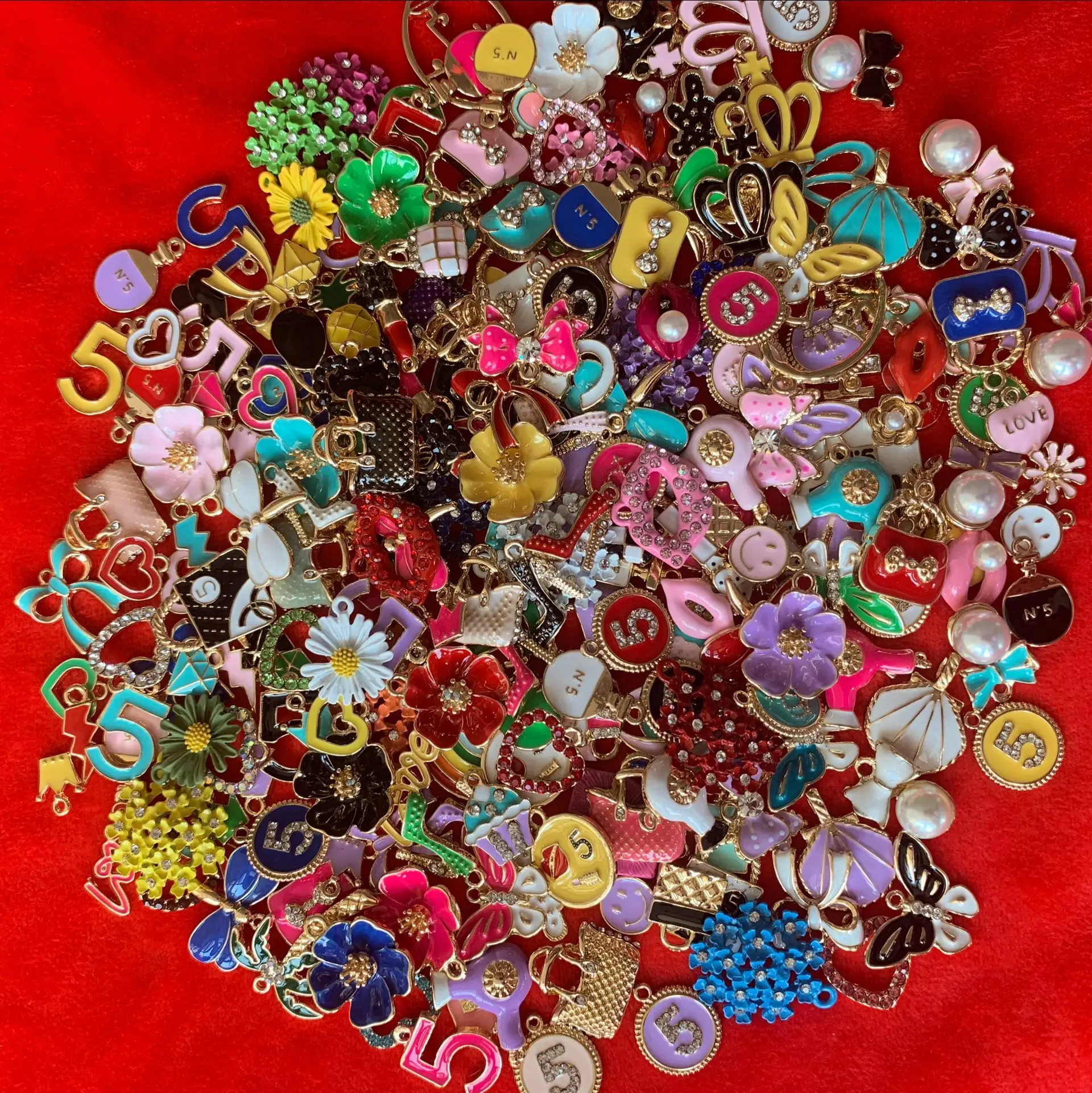 Mix Lot Silver Golden Enamel Metal Alloy Charms Various Colorful Charms for  Jewelry Making Hot Girly Flower Make up Charms