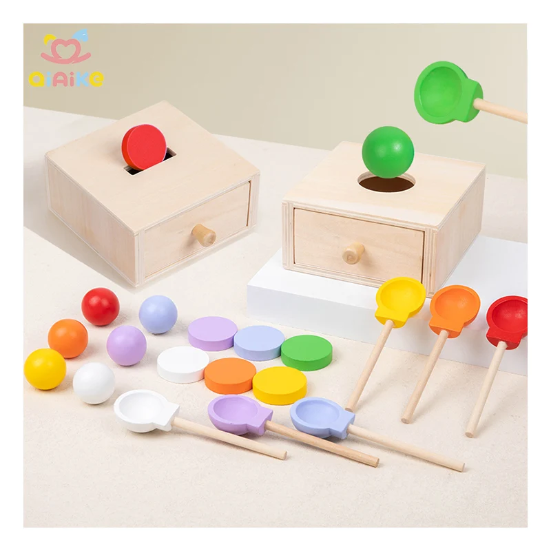 2-in-1-Holzkugel-Fallspielzeug und Münzbox-Spielzeug, Holzobjekt-Permanenz, Montessori-Spielzeug für Babys ab 1 Jahr