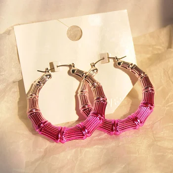 Wholesale Statement Jewelry Alloy Earrings Multicolor Colorful Neon Bamboo earrings big large hoop earrings for women
