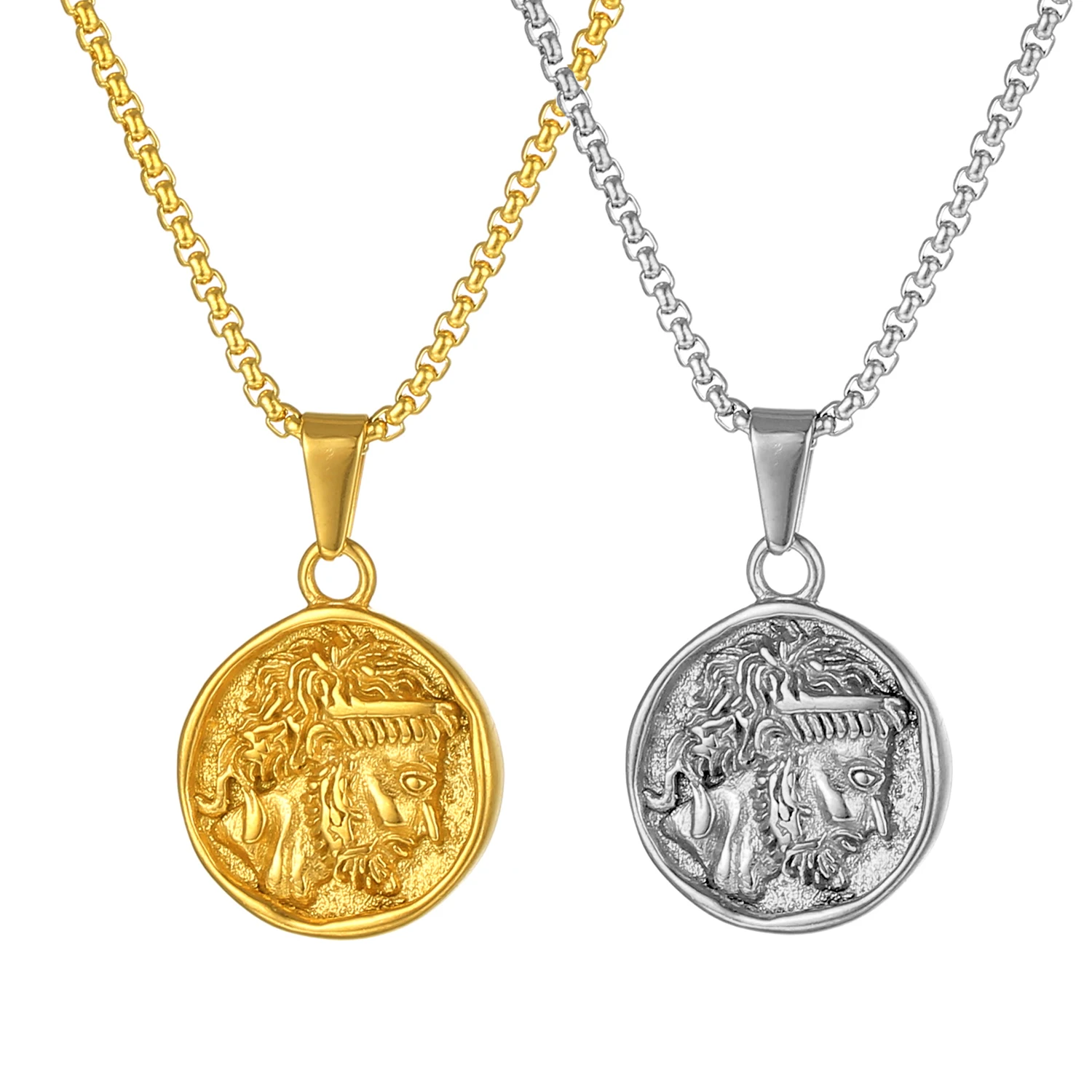 신화 20mm 제우스 펜던트 스테인리스 스틸 남성용 주얼리 투톤 라운드 코인 고대 그리스 제우스 목걸이