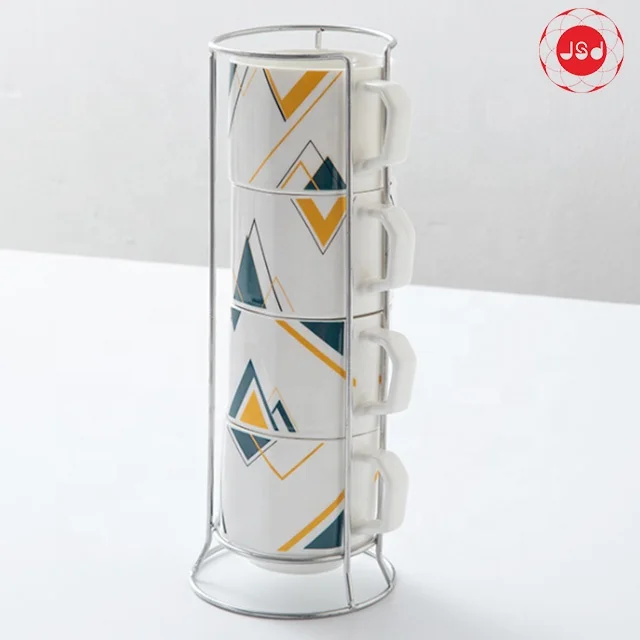 Stackable Ceramic Tea Cups Small Demitasse Mugs for Home Office Coffee Mug