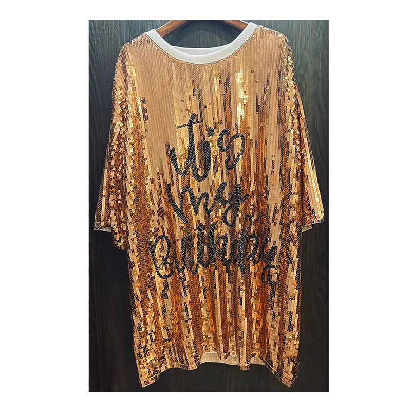 Wholesale Custom Bling It's My Birthday Cute Sequin Dresses Casual Oversize  Sequin Dress for Women Apparel in Stock