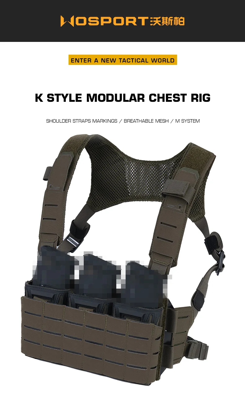Taktische K-Modular-Brusttasche mit Schultergurten, atmungsaktives Mesh-Gewebe, passend für K-Z Airsoft Placard Admin Pouch – Detail 1